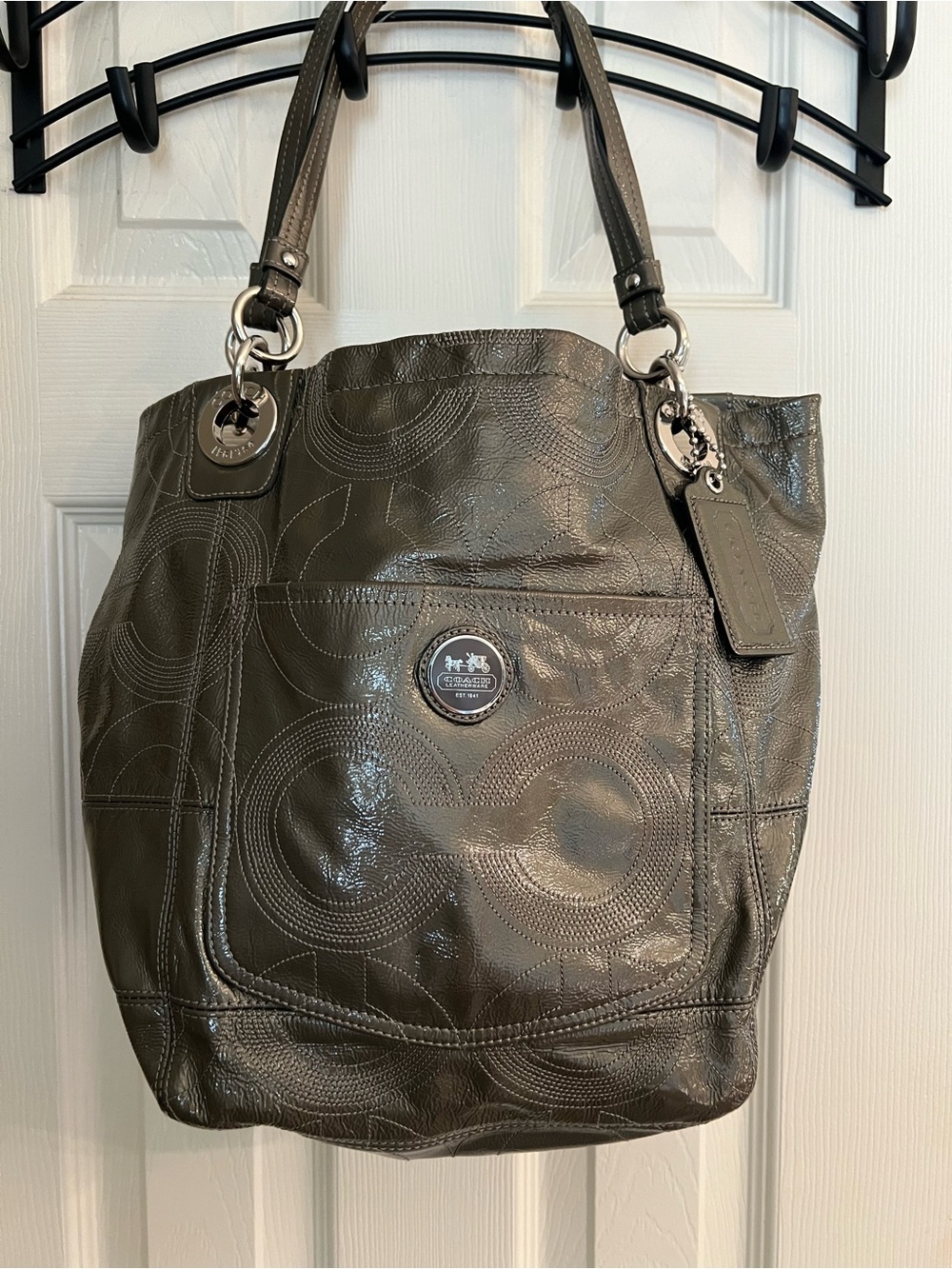 Coach Alex signature stitch patent monogram bag